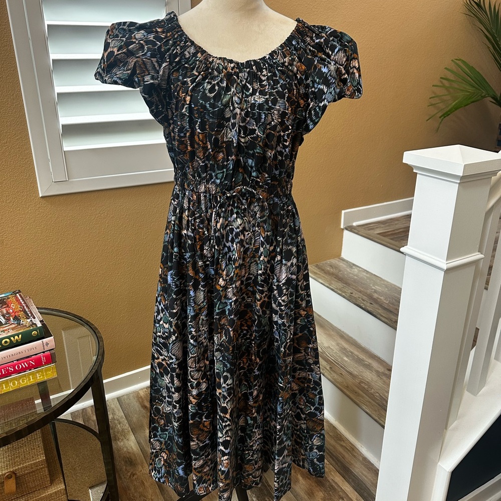 Ulla Johnson Black and White Puff Sleeve Midi Dress